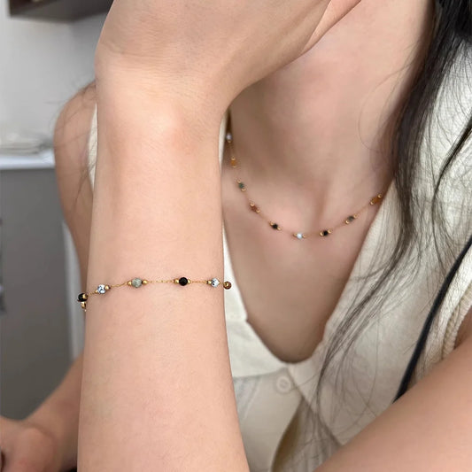 Minimalist Beaded Chain Necklace & Bracelets Set