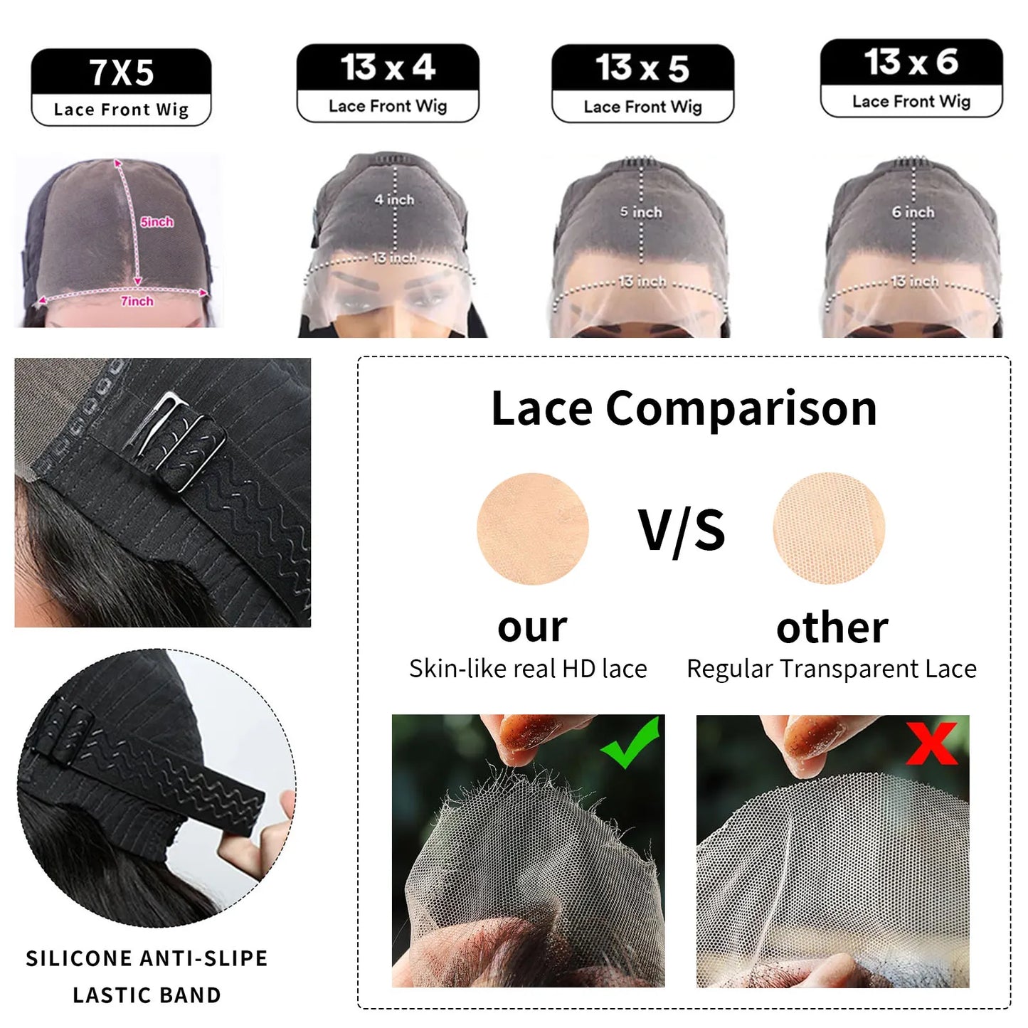 100% Human Hair | 280 Density Bone Straight | 13X4 Transparent Lace Front