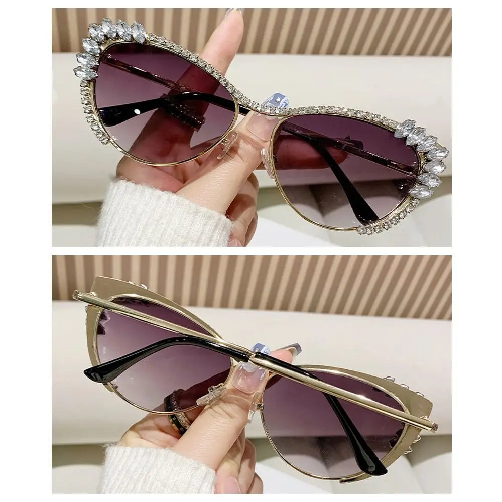 Cat-Eye Rhinestone Embellished Metal Sunglasses
