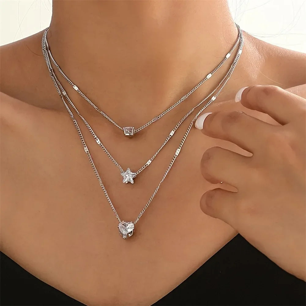 3Pcs/Set Love Heart Pendant Necklace
