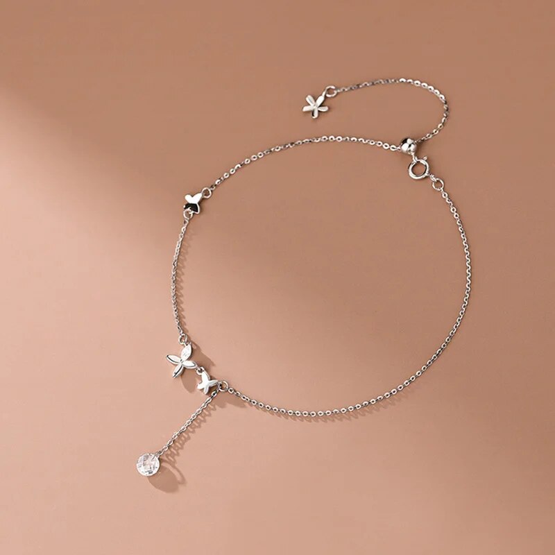 100% Silver S925 Butterfly And Round Zircon