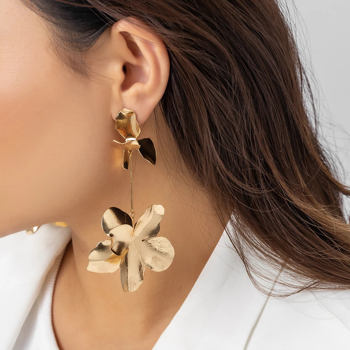 Flower Petal Pendant Drop Earrings