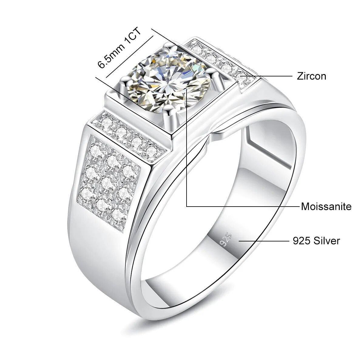 Original 925 Sterling Silver 1ct 5ct Moissanite
