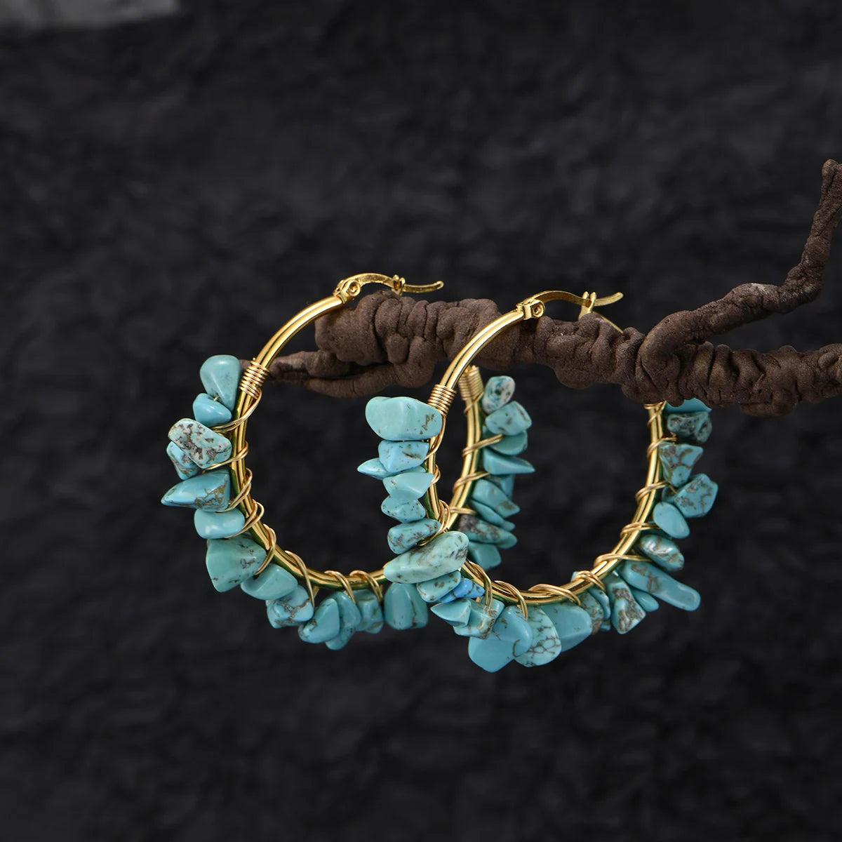 Creative Round Natural Stone/Turquoise Earrings
