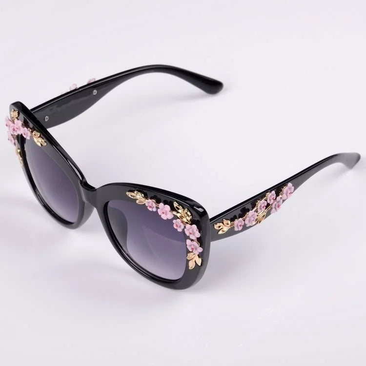 Rose Flower Cat Eye Queen Oversize Sunglasses
