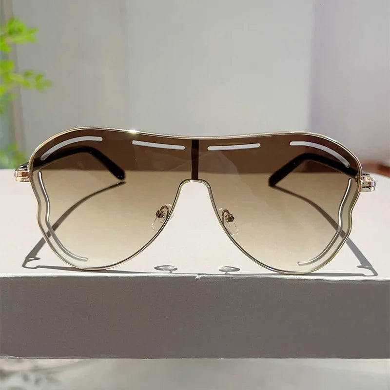 Luxury Oversized Shield One-Piece Punk Sunglasses - UV400