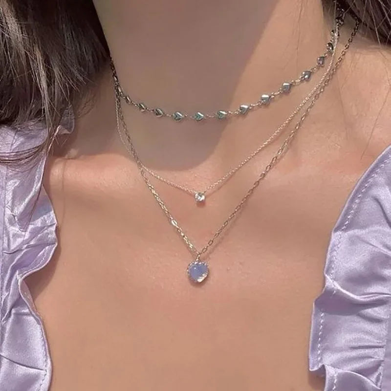 Charm Gold Luxury Multi-layered Zircon Heart Pendant Necklace