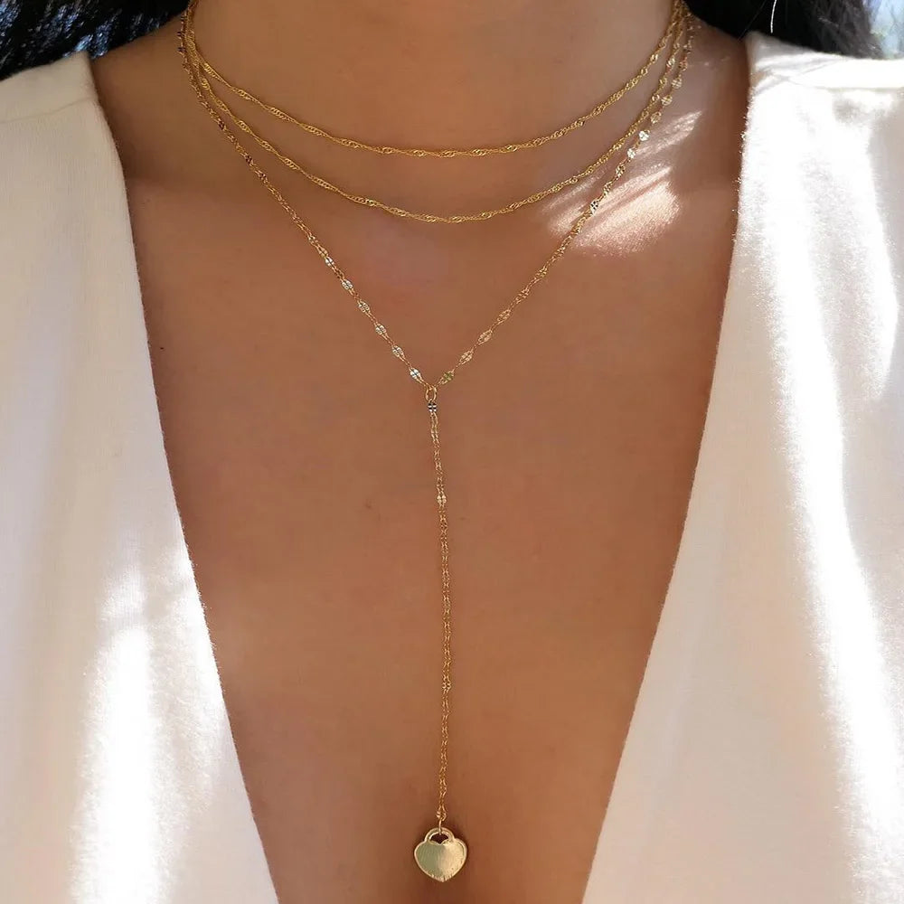 Gold Multi-Layer Crystal Pendant Necklaces