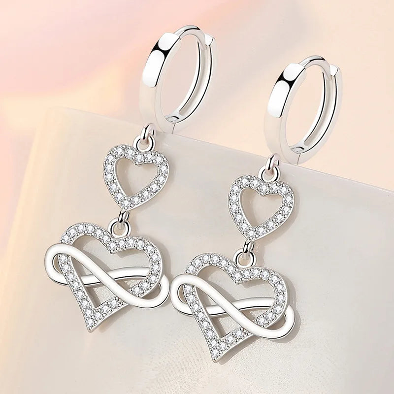 Luxury 925 Sterling Silver Heart Zircon Earrings