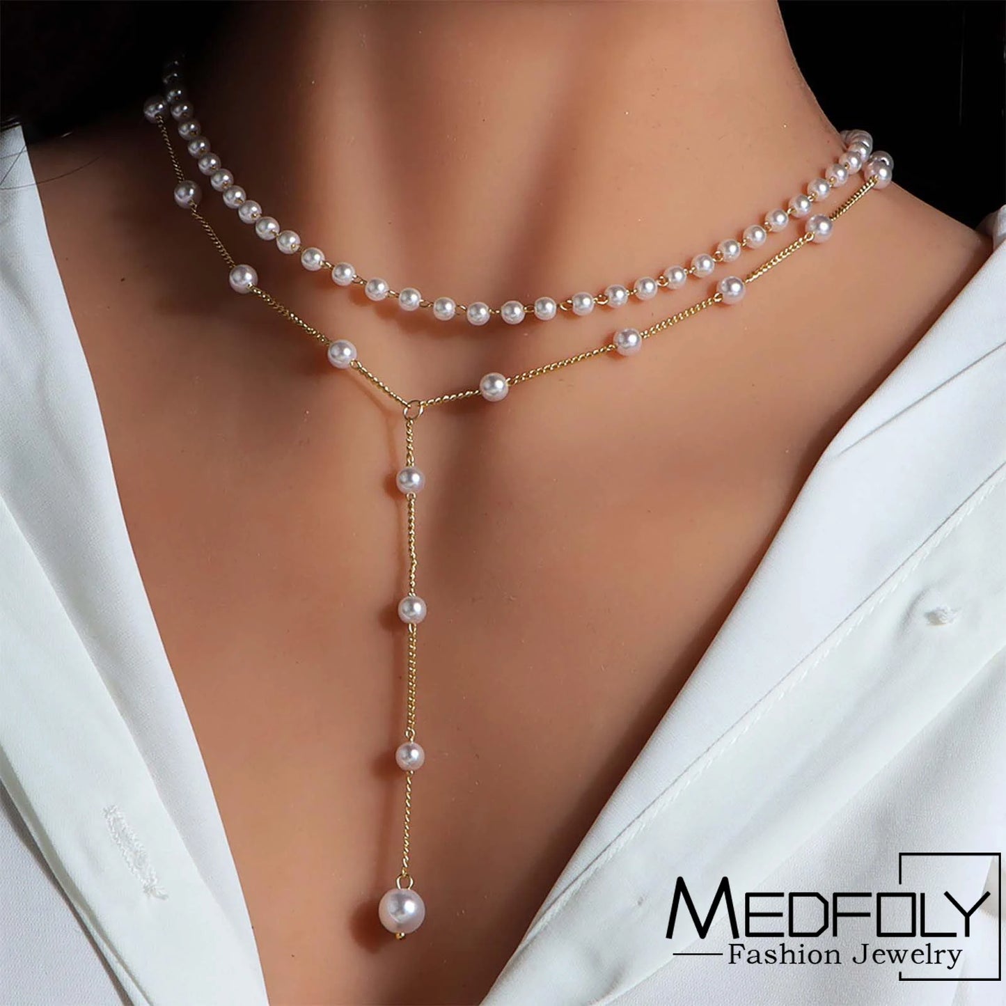 Vintage Pearl Y Lariat Necklace