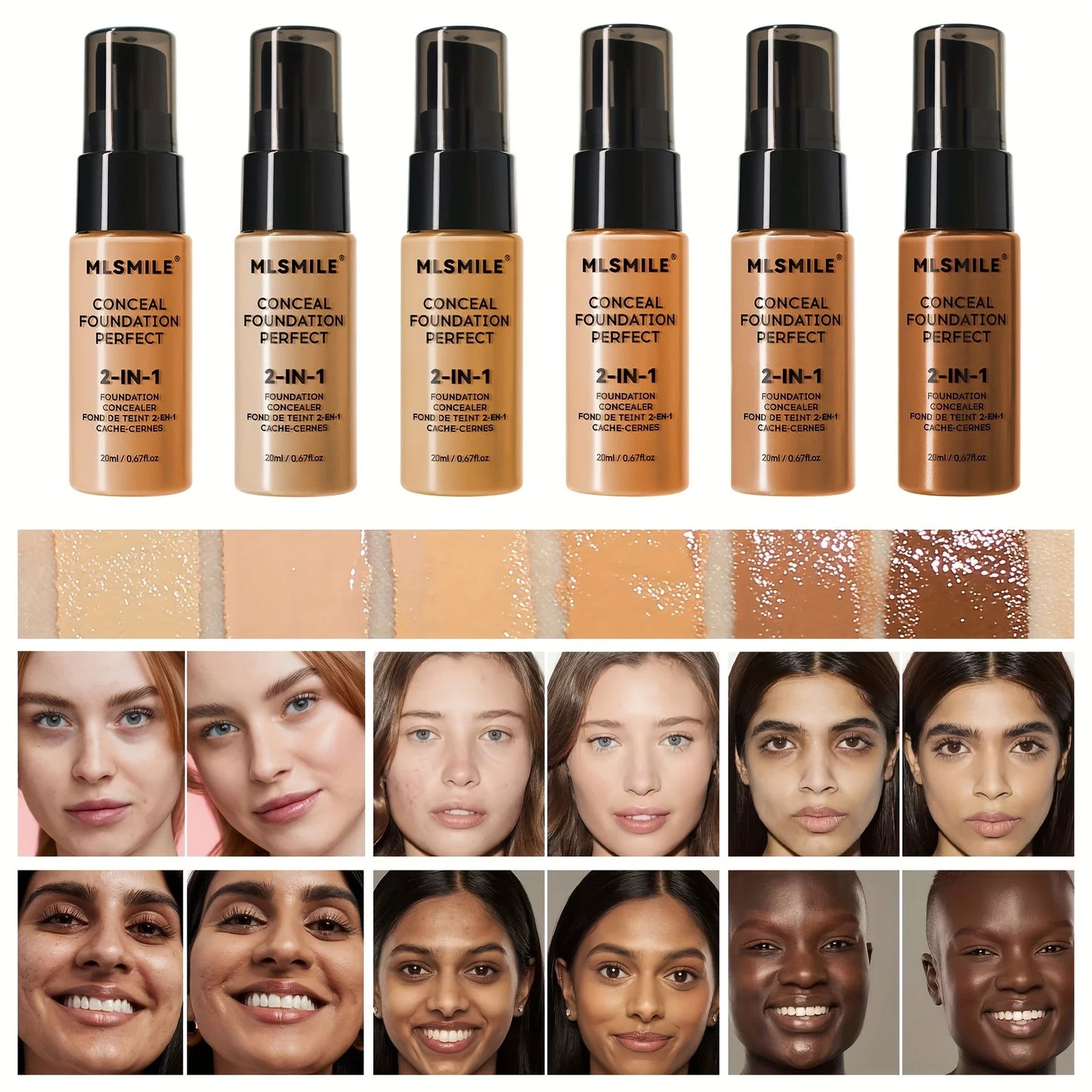 2-In-1 Oil Control Liquid Foundation And Concealer, Full Coverage Long Lasting Waterproof, Hydrating And Brightening Concealer