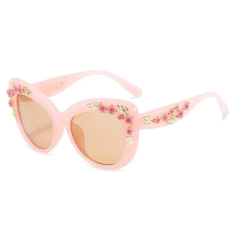 Rose Flower Cat Eye Queen Oversize Sunglasses