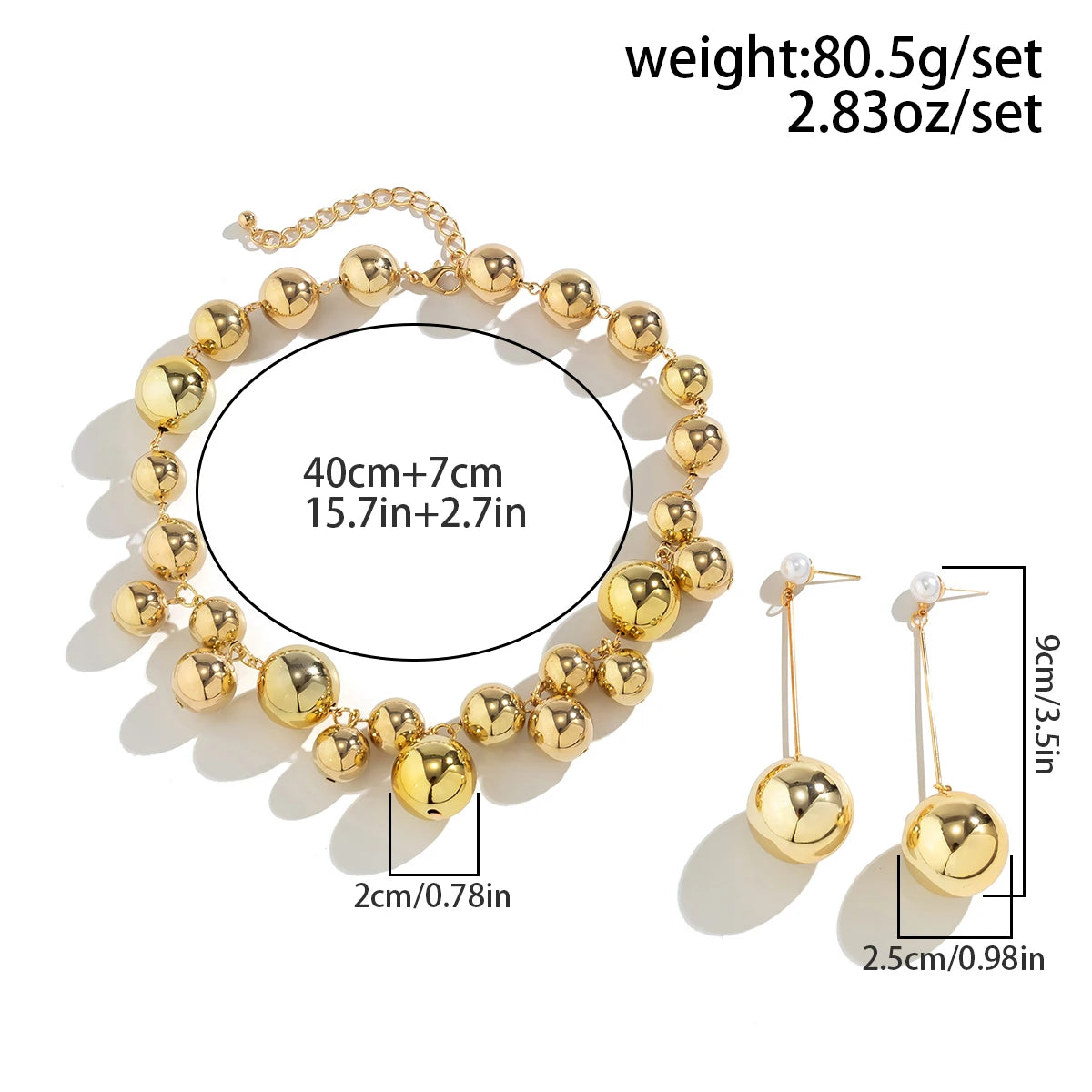 Ball Bead Chain Necklace & Drop Earrings