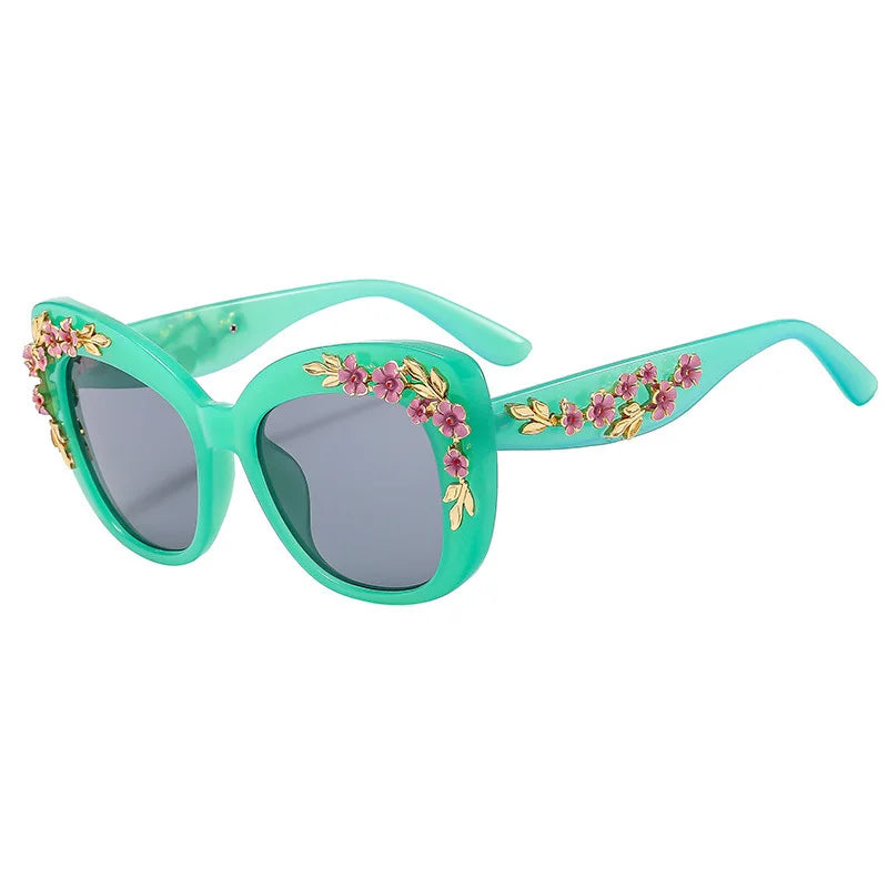 Rose Flower Cat Eye Queen Oversize Sunglasses
