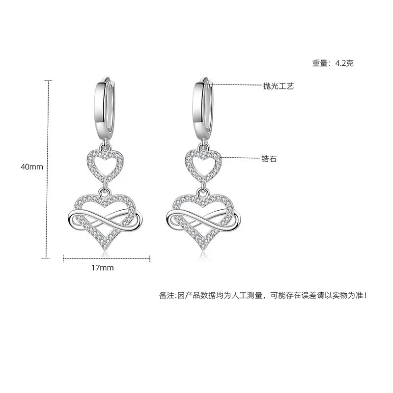 Luxury 925 Sterling Silver Heart Zircon Earrings