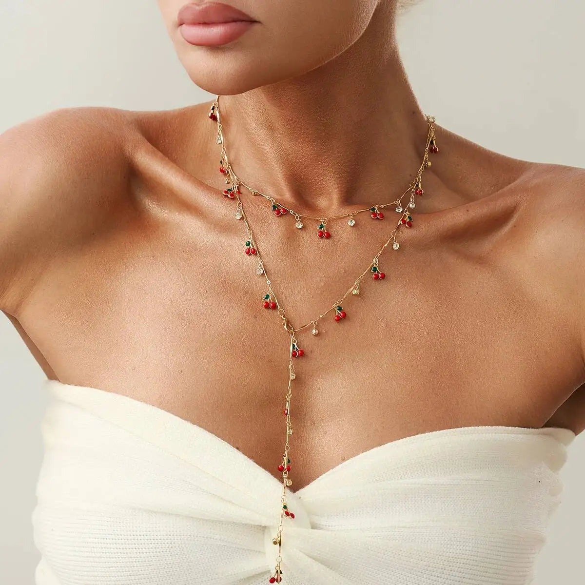 Romantic Cherry Long Chain Necklace