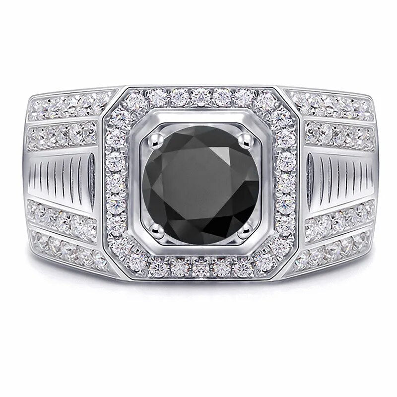 1CT Round Black Moissanite 18k White Gold Plated