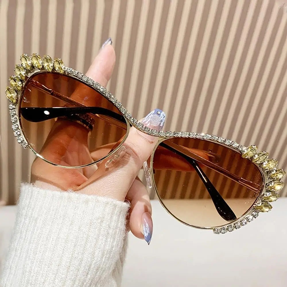 Cat-Eye Rhinestone Embellished Metal Sunglasses