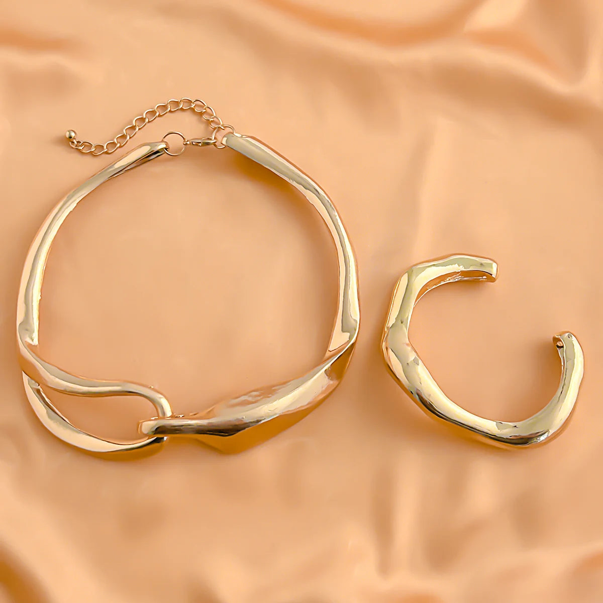 2Pcs Exaggerated Irregular Open Cuff Bangle Necklace Jewelry Set