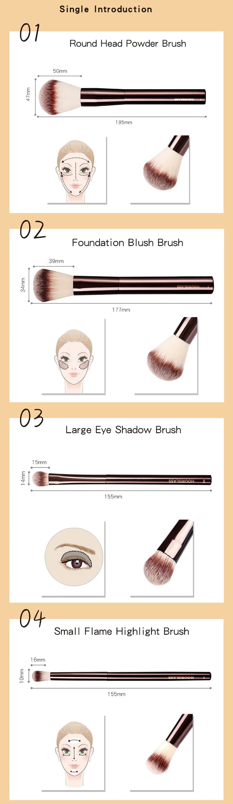 Hourglass Makeup Brushes Powder Foundation | Concealer | Blusher Bronzer | Eye Shadow |Eyebrow Brush