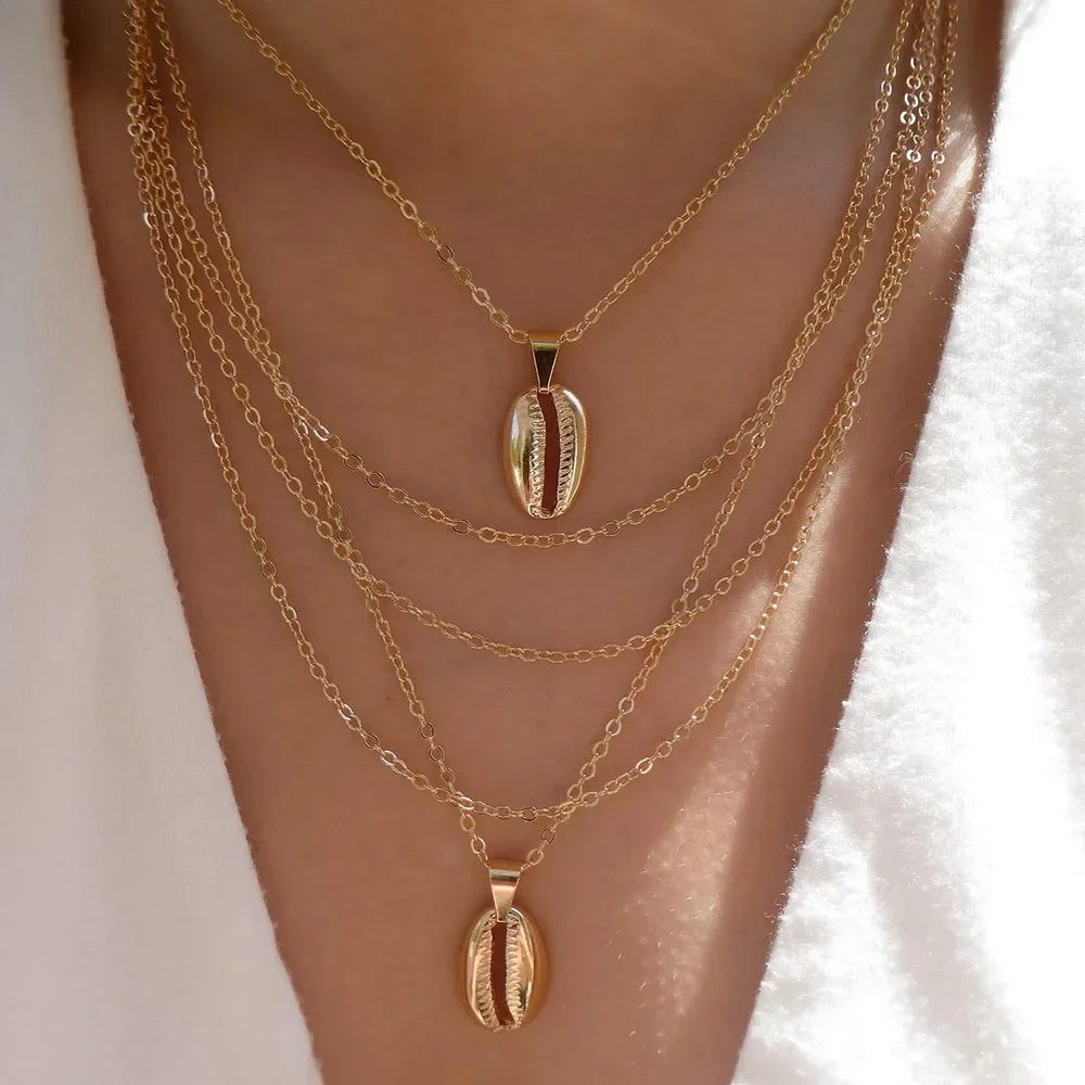 Gold Multi-Layer Crystal Pendant Necklaces