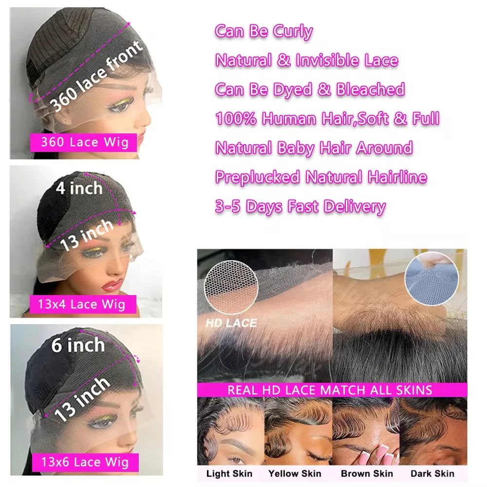 250 Density 13x6 Transparent Bone