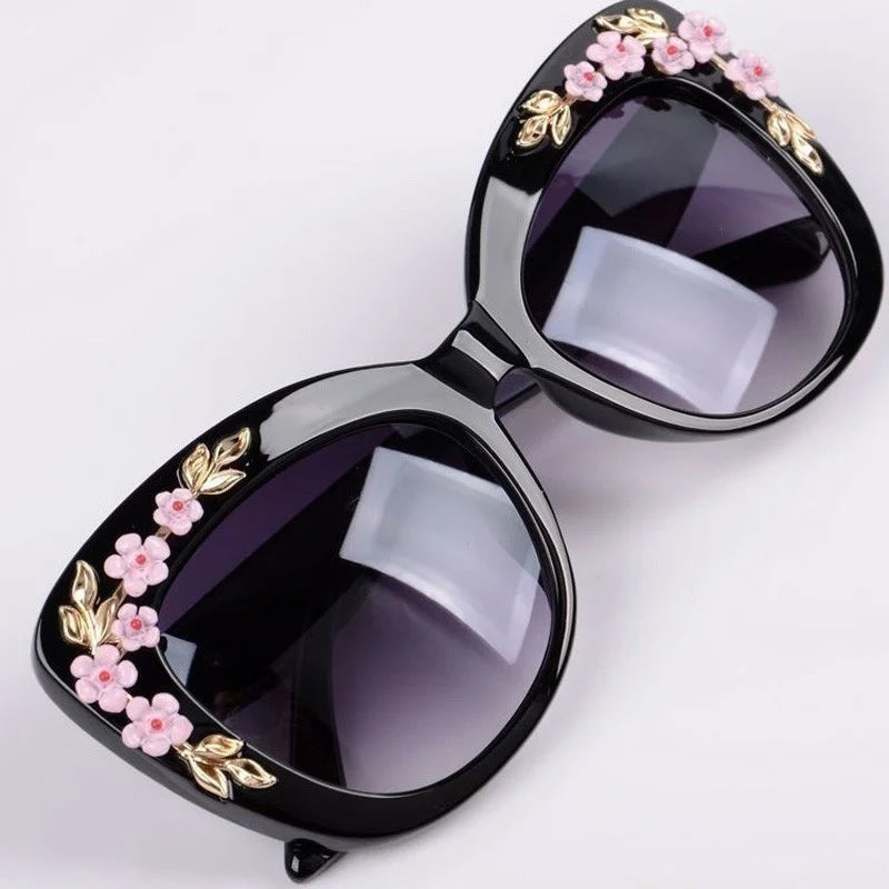 Rose Flower Cat Eye Queen Oversize Sunglasses