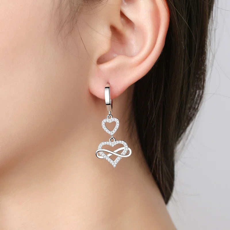 Luxury 925 Sterling Silver Heart Zircon Earrings