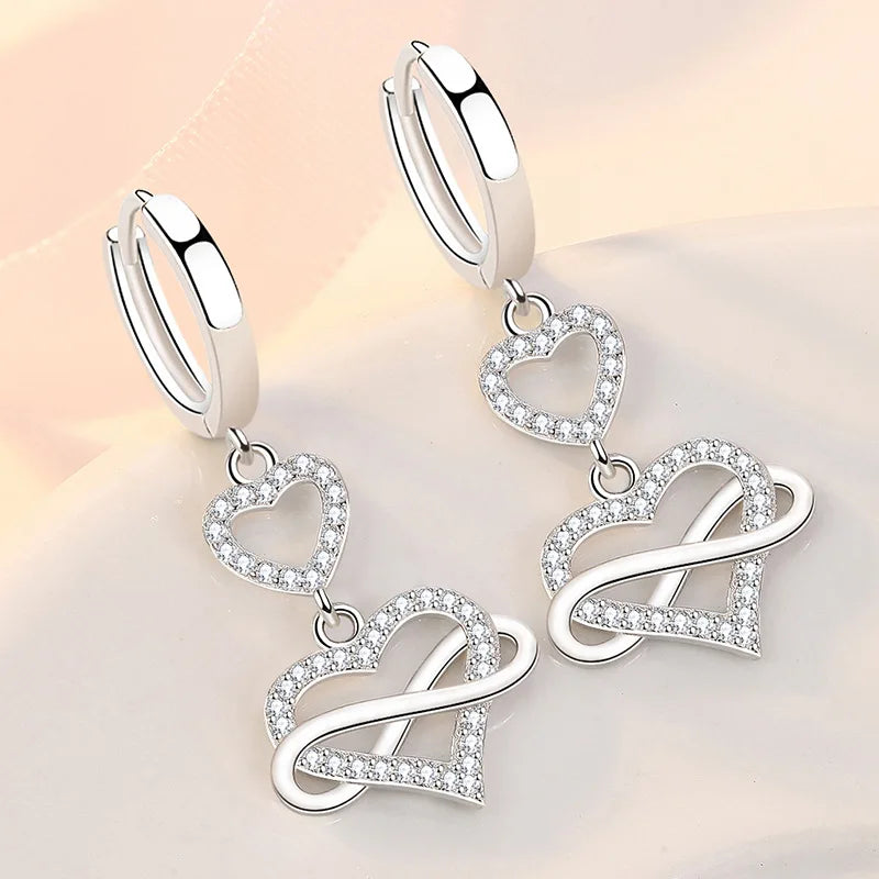 Luxury 925 Sterling Silver Heart Zircon Earrings