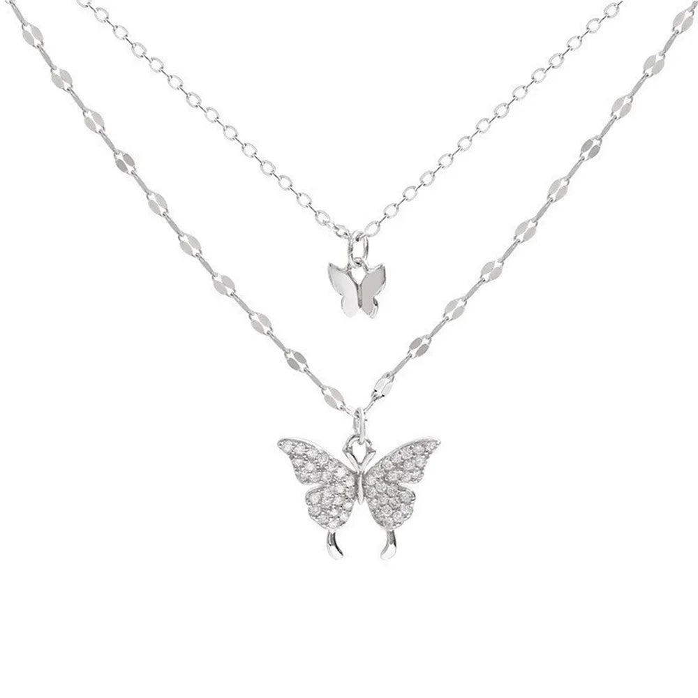 Shiny Butterfly Exquisite Double Layer Necklace