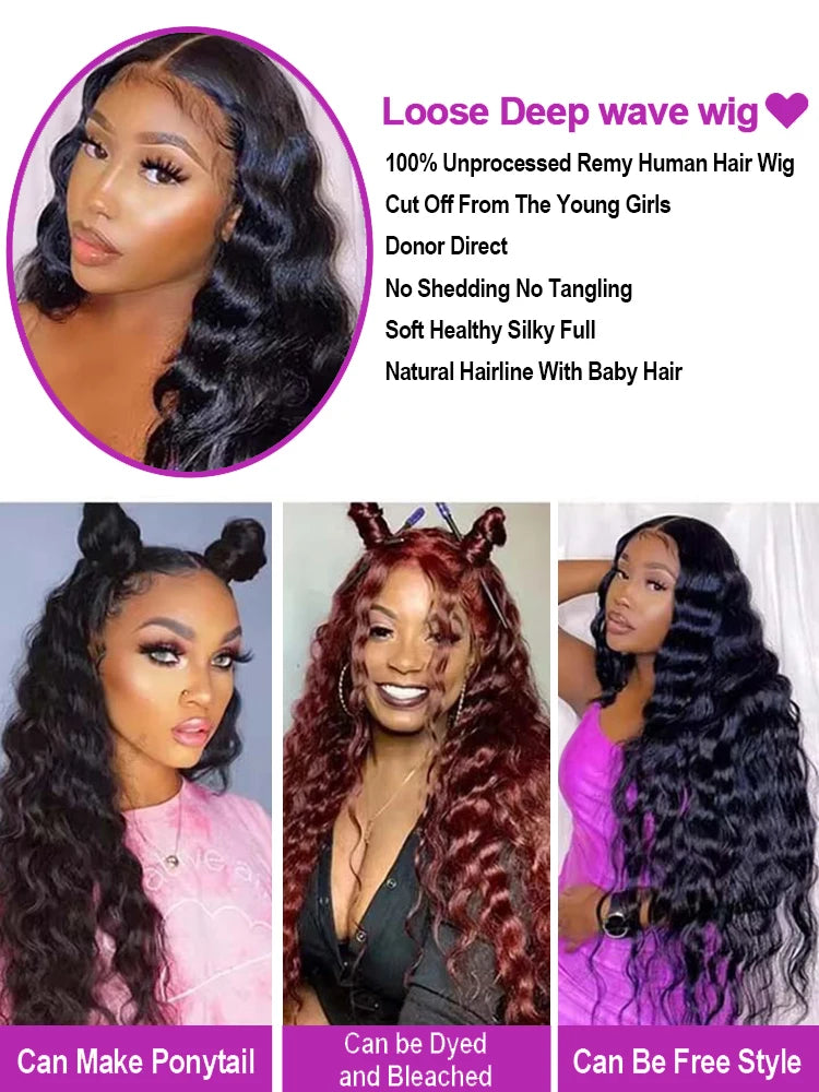 13x6 Loose Lace Front Human Hair Wigs | 250% Transparent 30, 40 Inch