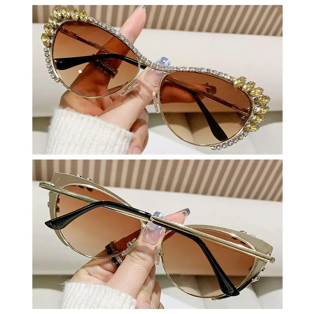 Cat-Eye Rhinestone Embellished Metal Sunglasses