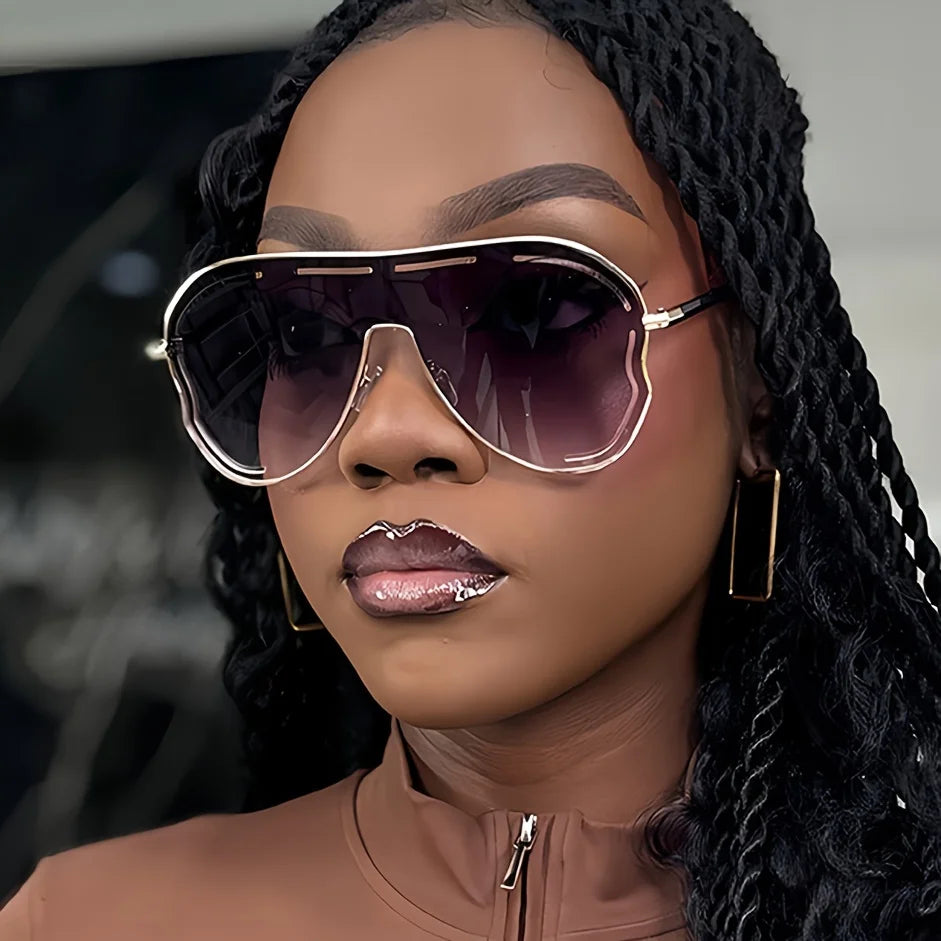 Luxury Oversized Shield One-Piece Punk Sunglasses - UV400