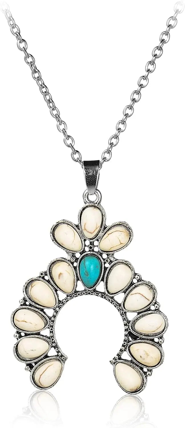 Natural Turquoise Boho Bead Silver Necklace