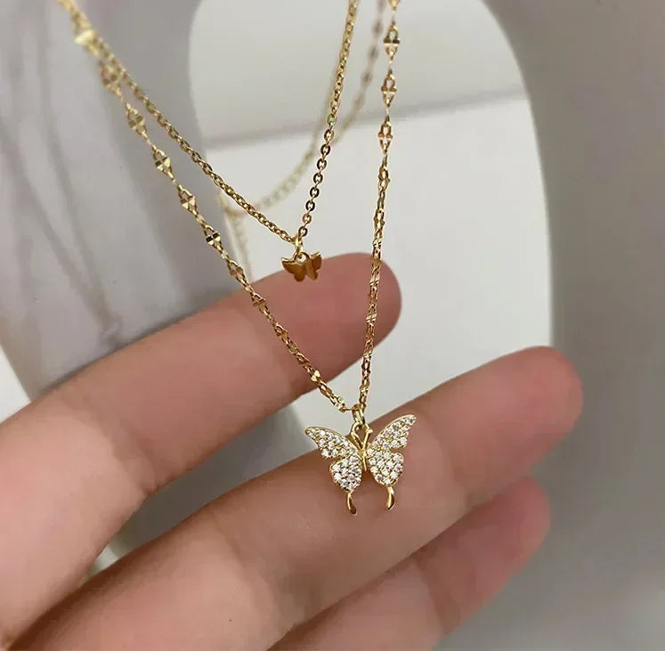 Charm Gold Luxury Multi-layered Zircon Heart Pendant Necklace