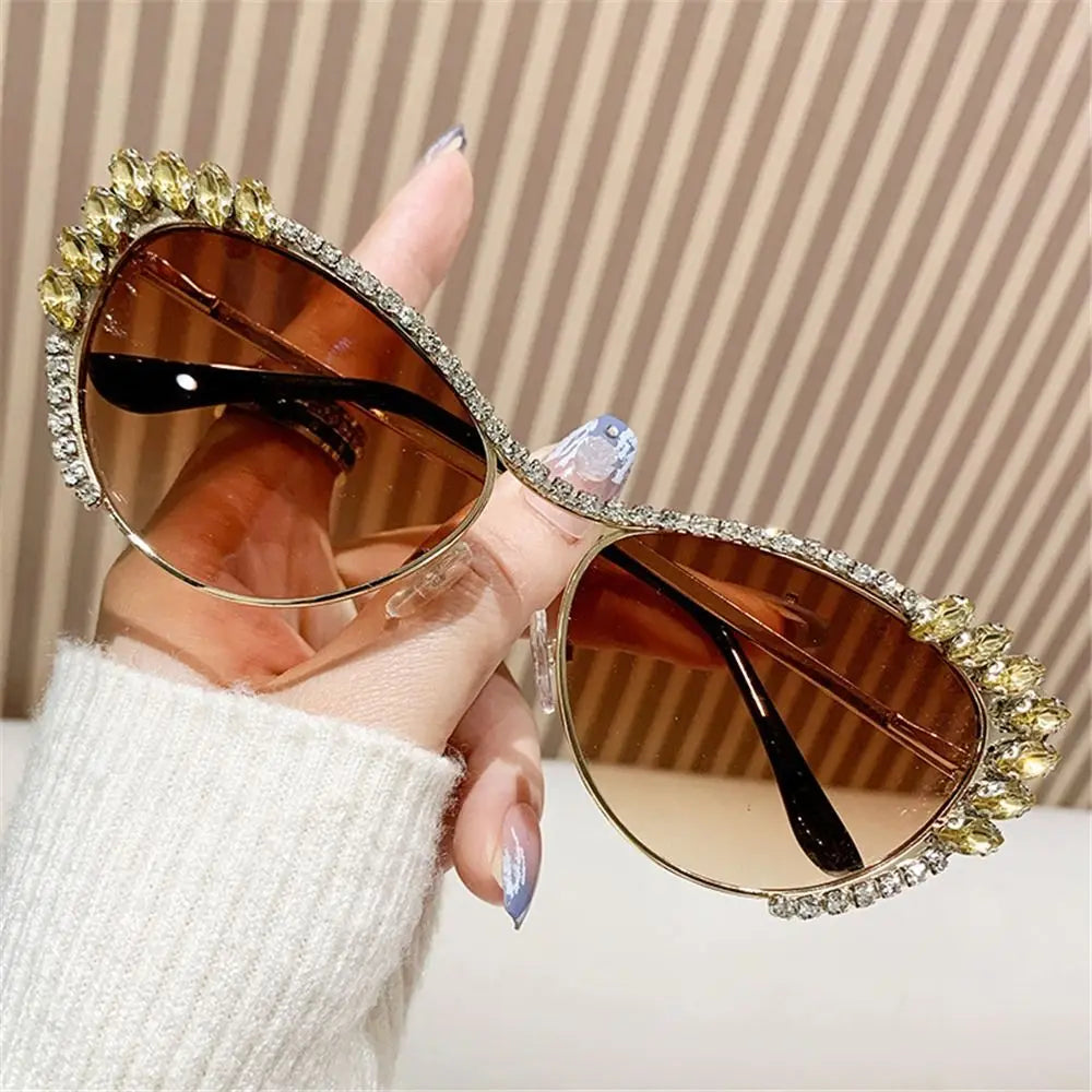 Cat-Eye Rhinestone Embellished Metal Sunglasses