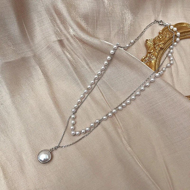 Crystal Pearl Layered Collar Necklace