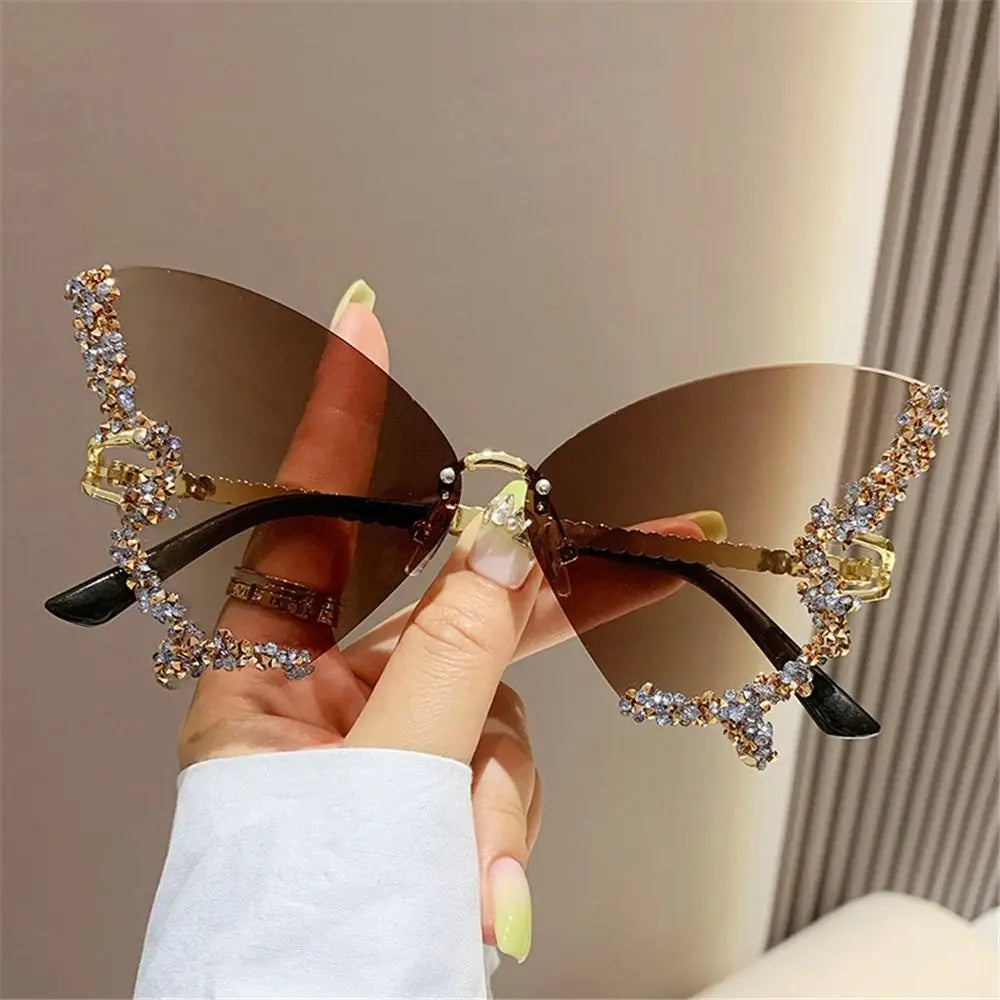 Luxury Butterfly Rimless Oversized Rhinestone Eyewear