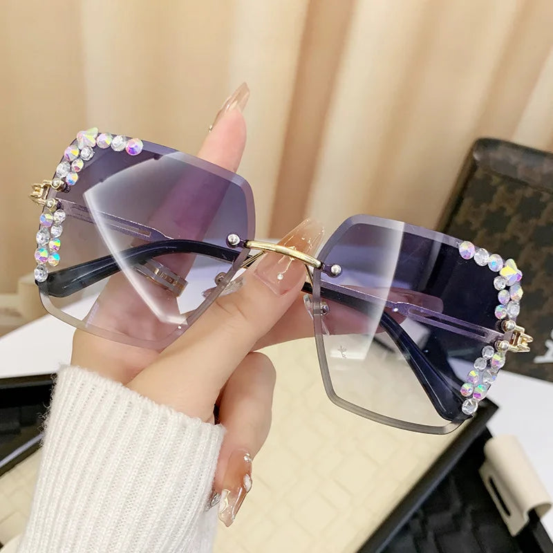 Fashionable square frameless glasses with crystal decoration