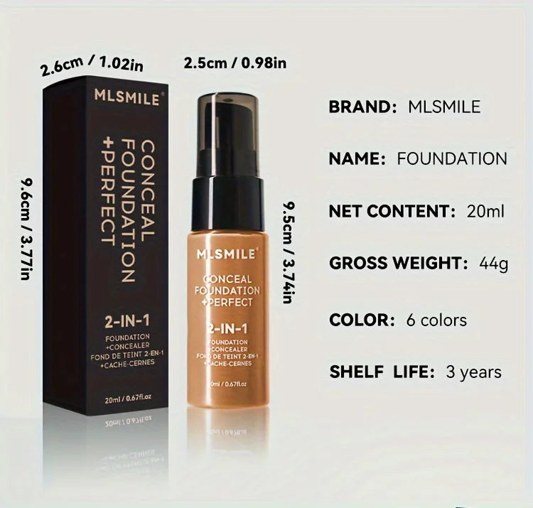 2-In-1 Oil Control Liquid Foundation And Concealer, Full Coverage Long Lasting Waterproof, Hydrating And Brightening Concealer