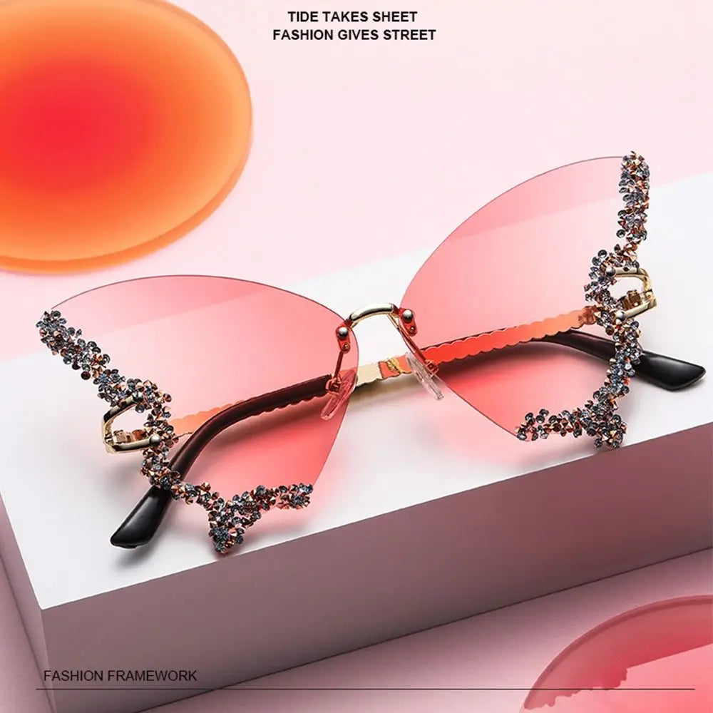 Luxury Butterfly Rimless Oversized Rhinestone Eyewear