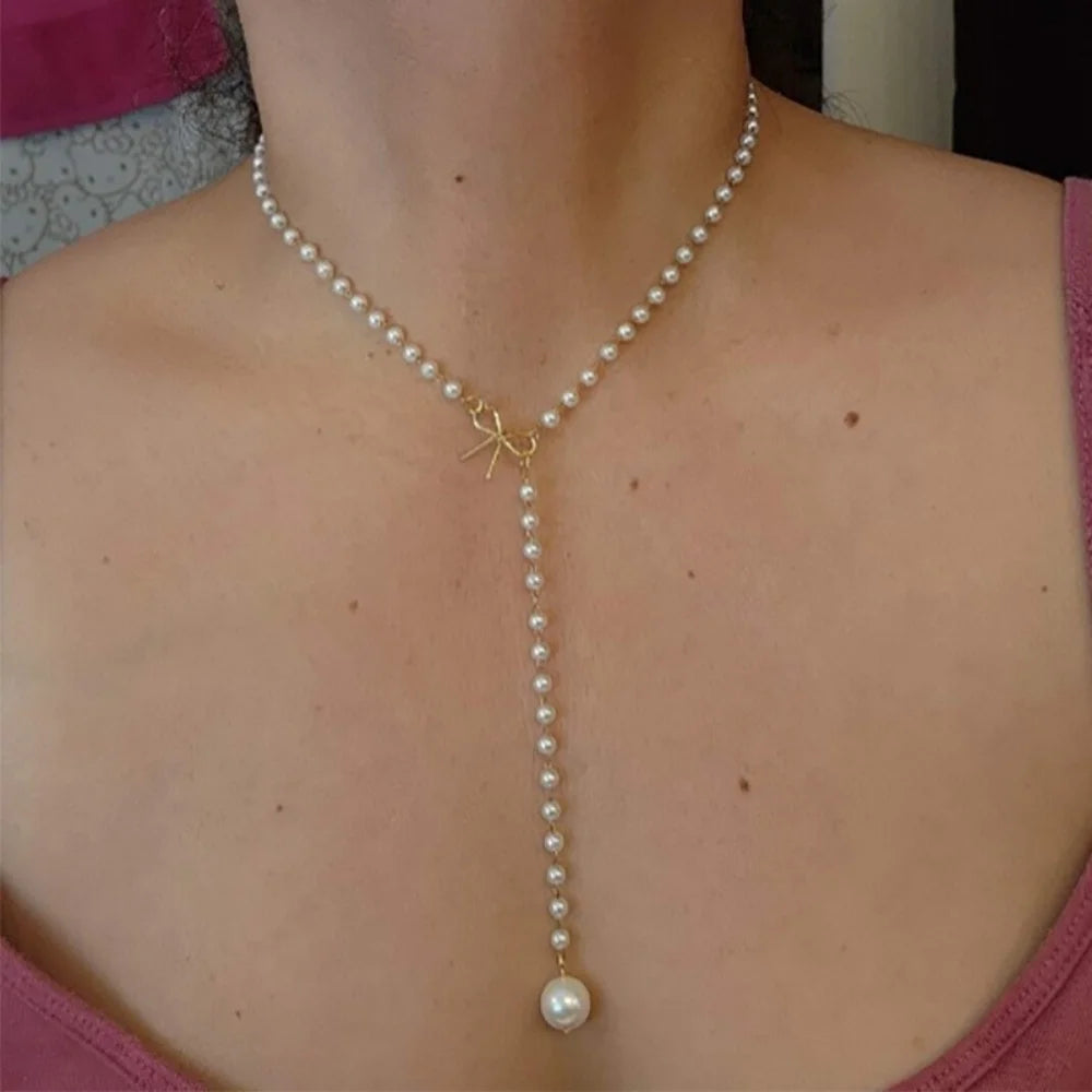 Vintage Pearl Y Lariat Necklace