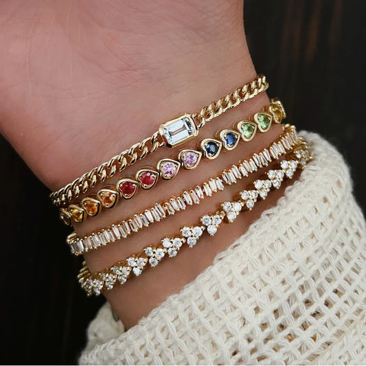 Gold CZ Heart Tennis Bracelet  & Necklace Set