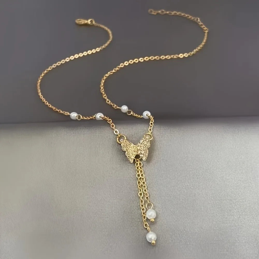 Rhinestone Butterfly Pendant Necklace