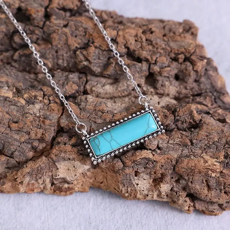 Natural Turquoise Boho Bead Silver Necklace