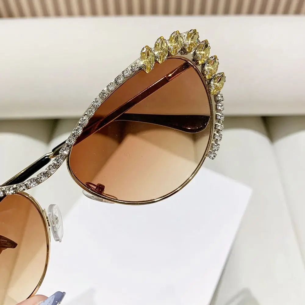 Cat-Eye Rhinestone Embellished Metal Sunglasses