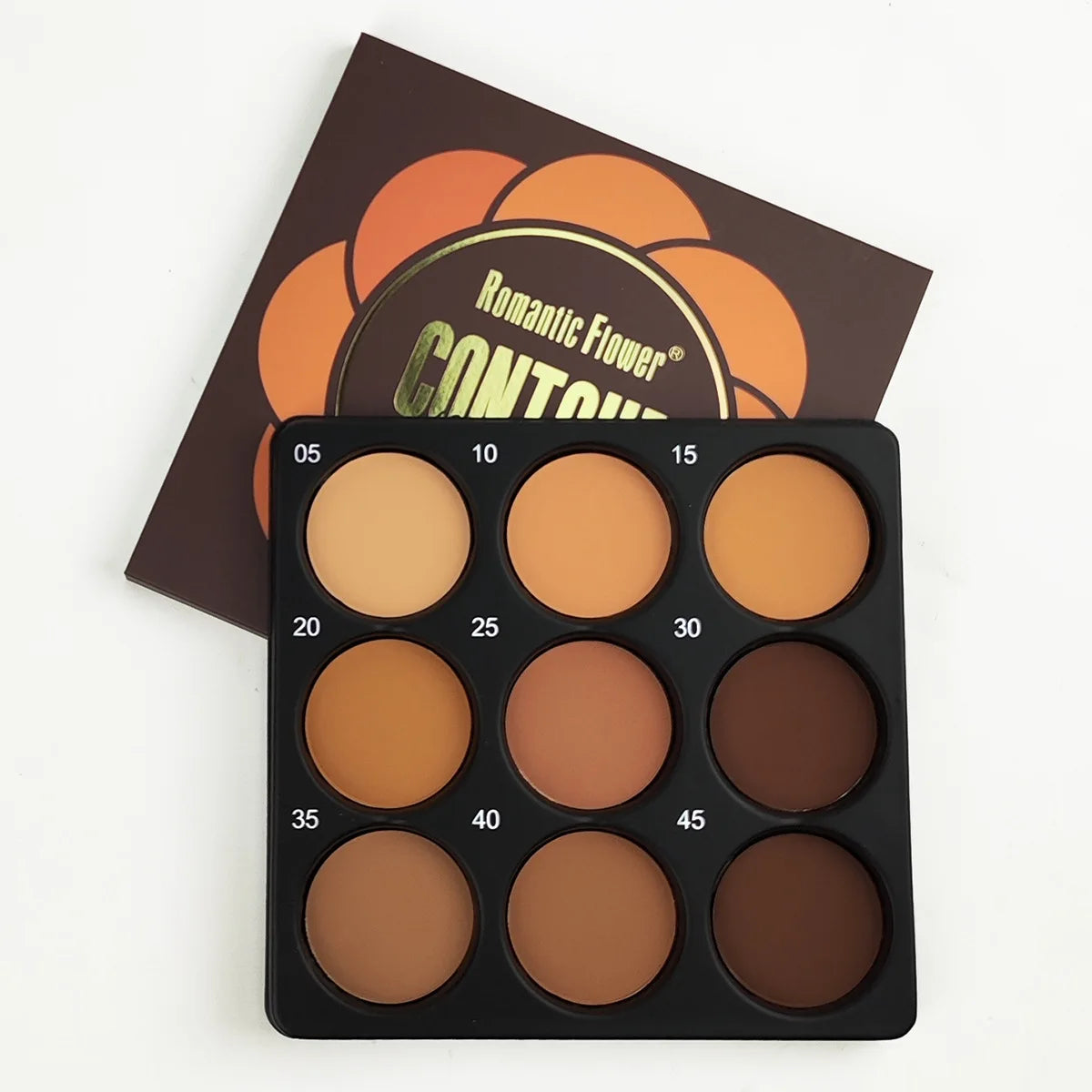9-Color Dark Bronze Foundation Palette, Contouring, Concealer, Glitter