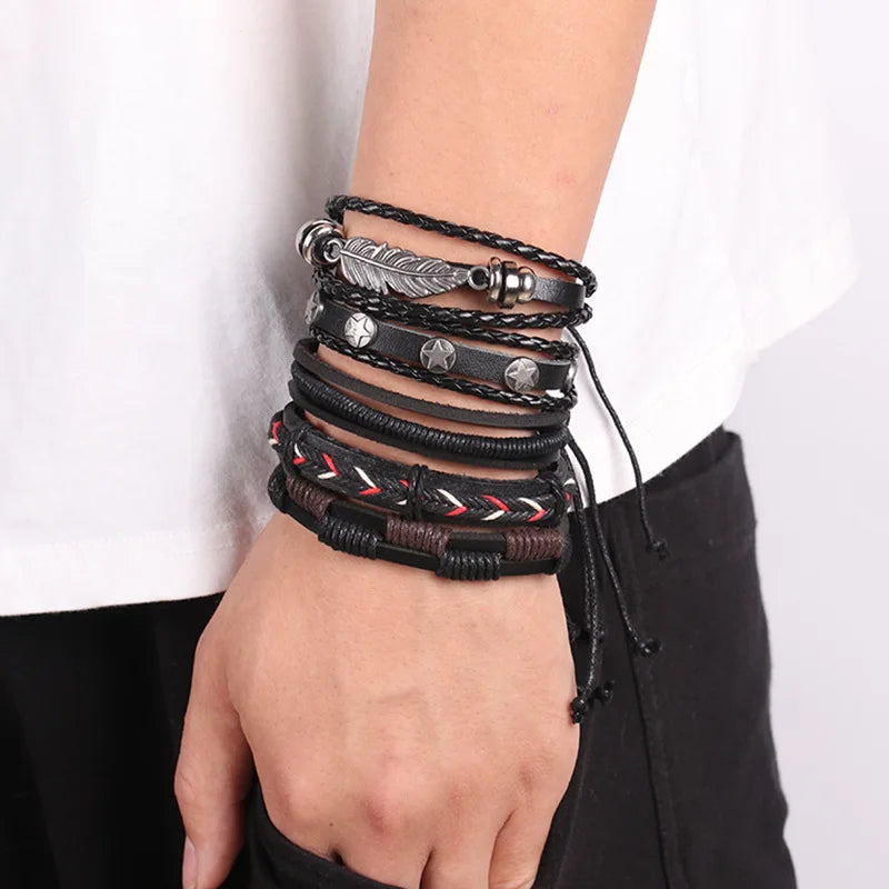 Adjustable Leather Set viking bracelet