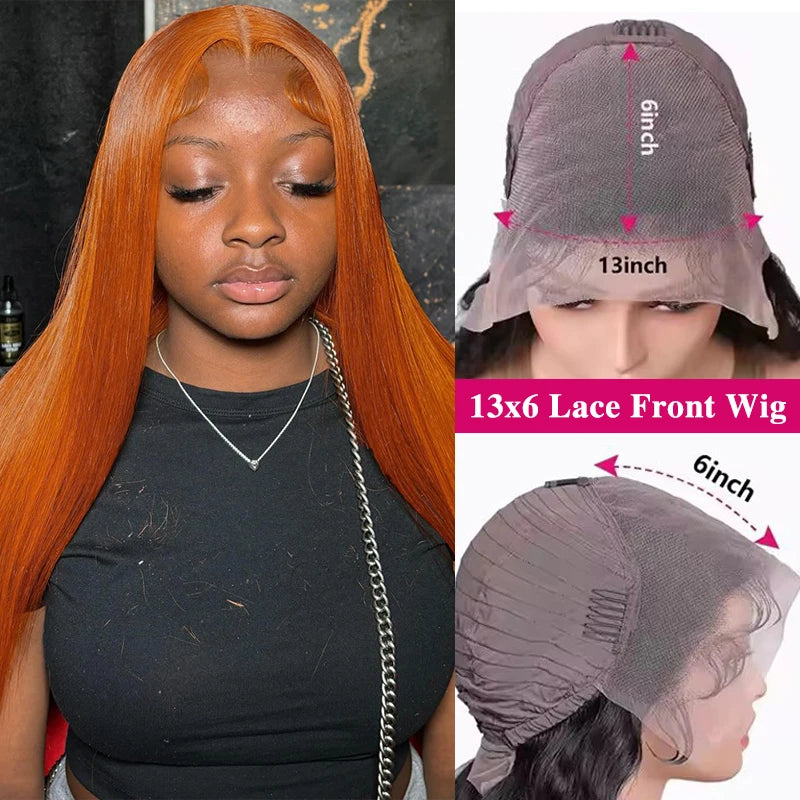 30 Inch Straight Orange Ginger Lace Front Wigs Human Hair