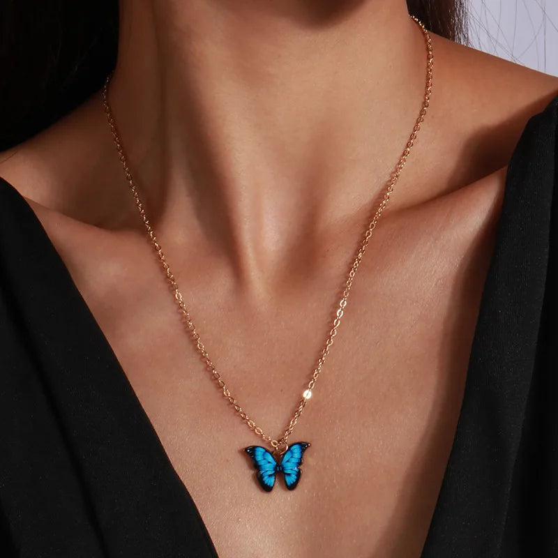 Butterfly Colorful Simple Pendant Choker Chain